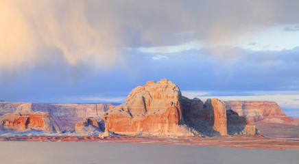 Panorama of the Highly Eroded Mountains of Glen Canyon National Park at Sunset