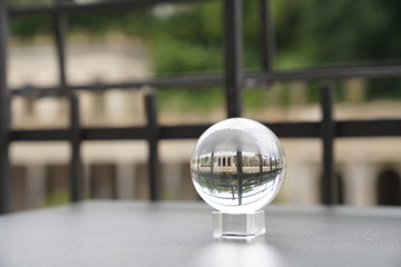 Lens ball on a balcony with a beautiful view at the Mill Colonnade (Mlýnská kolonáda) in...