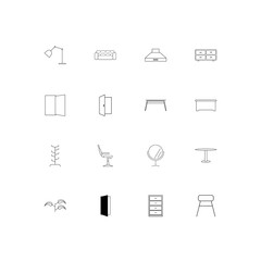 Furniture And Home Accents linear thin icons set. Outlined simple vector icons