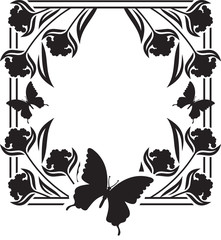 Fllower frame with butterflies silhouettes