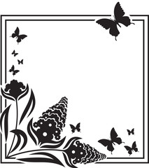 Fllower frame with butterflies silhouettes