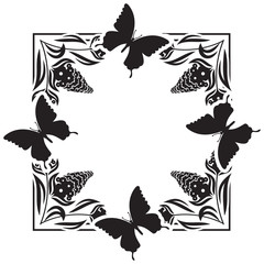 Fllower frame with butterflies silhouettes