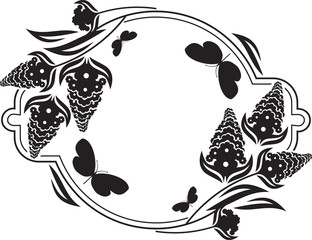 Fllower frame with butterflies silhouettes