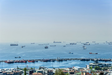 Istanbul, Turkey, 22 May 2006: Kumkapi, sea, ships and buildings