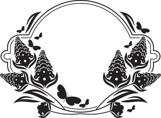 Fllower frame with butterflies silhouettes