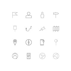 Maps And Navigation linear thin icons set. Outlined simple vector icons