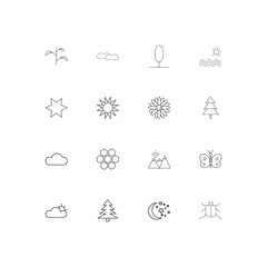 Nature linear thin icons set. Outlined simple vector icons