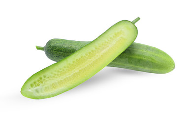whole and  half  cucumber isolated on white background