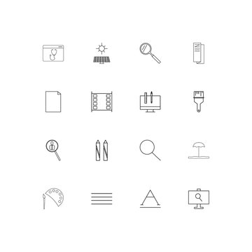 Creative Process And Design linear thin icons set. Outlined simple vector icons