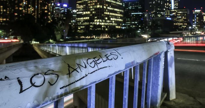 Los Angeles graffiti in busy cityscape - 4k resolution