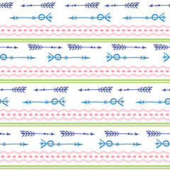 Arrows tribal colorful seamless pattern. Great for folk modern wallpaper, backgrounds, invitations, packaging design projects. Surface pattern design.