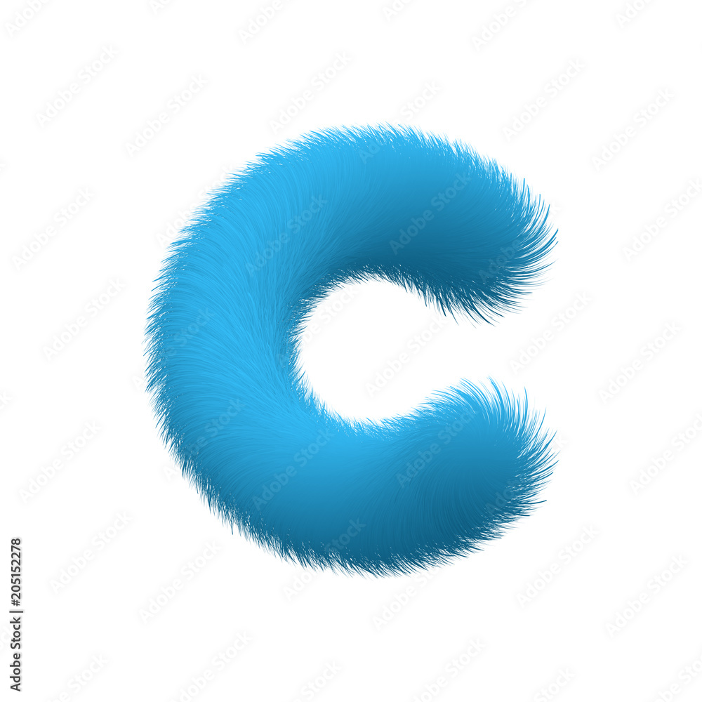 Poster high quality 3d shaggy letter c on white background . isolated vector element