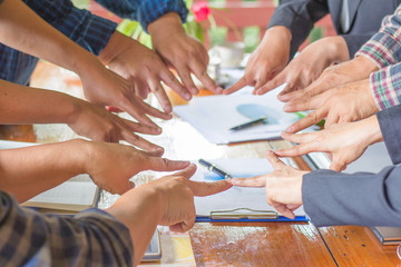 Hands of success startup business teamwork. Creative idea teamwork concept. Group of multiethnic diverse team