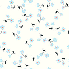 little blue flowers toss vector seamless repeat pattern - 205154629
