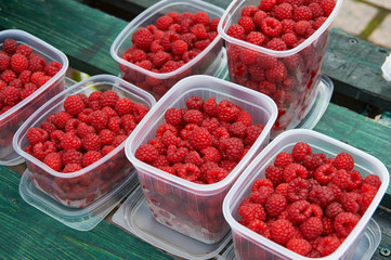 boxes full of raspberries