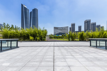 Fototapeta premium Empty floor with modern business office building