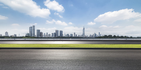 Panoramic skyline and buildings with empty road，chongqing city，china