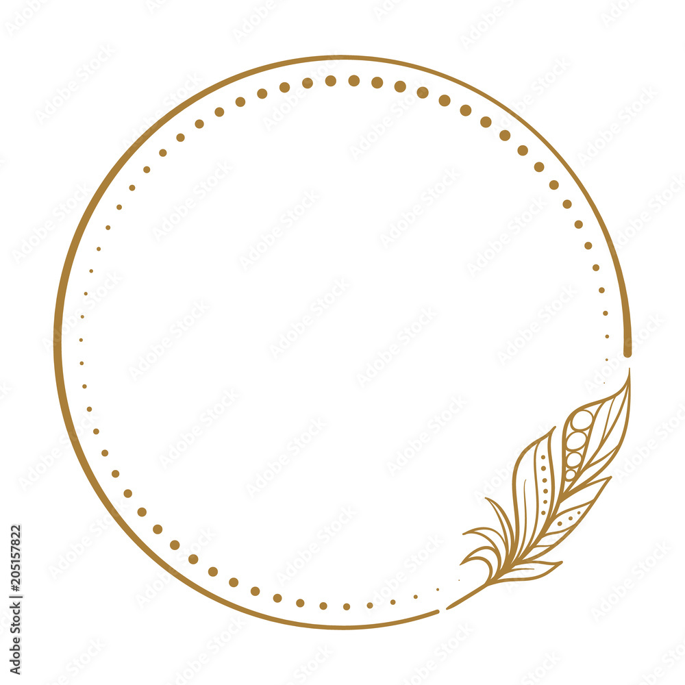 Wall mural vector round dotted frame frame whith feather decorative element