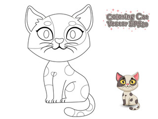 Coloring the Cute Cartoon Cat. Educational Game for Kids. Vector illustration.