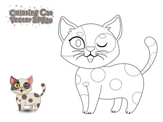Coloring the Cute Cartoon Cat. Educational Game for Kids. Vector illustration.