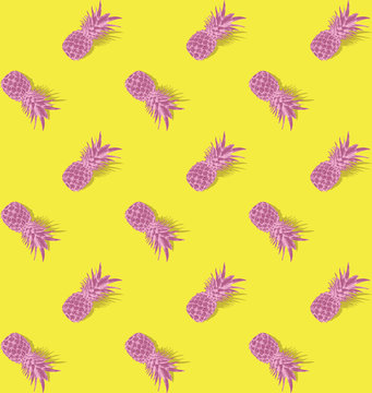 Vector illustration. Seamless pattern image of pineapples in vivid color in summer. A simple object that represents summer passion. 				