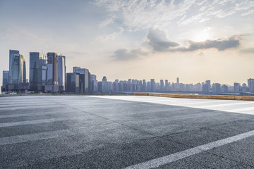 Obraz premium Panoramic skyline and buildings with empty road，chongqing city，china