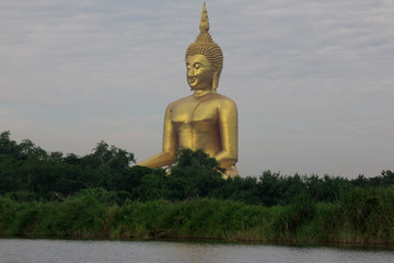 Great Buddha of Thailand statue. Big golden sitting Buddha at Wat Muang Ang Thong, Thailand
