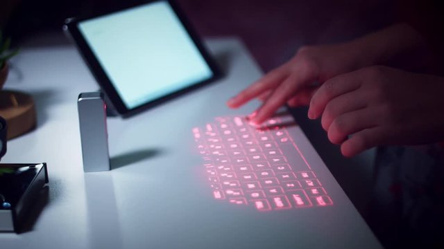4K Hands Typing on Virtual Laser Projection Keyboard