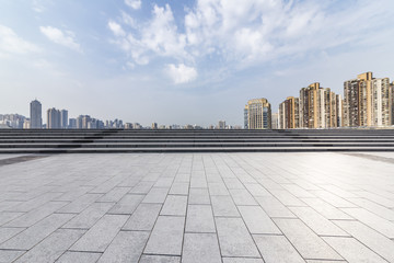 Panoramic skyline and buildings with empty concrete square floor，chongqing city，china