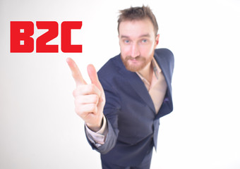A businessman shows an inscription:B2C