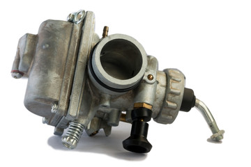 Carburetor for motorcycle part engine on white background
