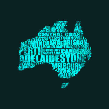 Map of Australia made from cities list.  illustration