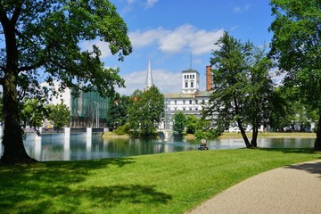 A beautiful park and pond at the White Factory  at Piotrkowska Street in Lodz.
