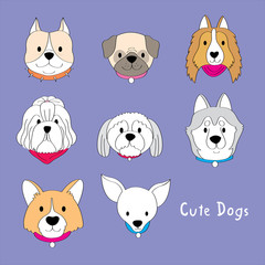 Cartoon cute face dogs vector.