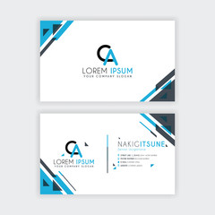 Simple Business Card with initial letter CA rounded edges with a blue and gray corner decoration.