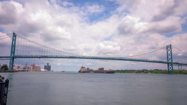 Timelapse of boats in the Detroit river in Downtown Detroit