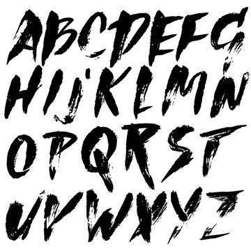 Grunge Distress Font. Modern Dry Brush Ink Letters. Handwritten Alphabet. Vector Illustration.