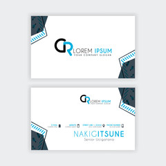 Simple Business Card with initial letter CR rounded edges with a blue and gray corner decoration.