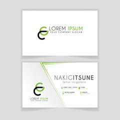 Simple Business Card with initial letter CG rounded edges with green accents as decoration.