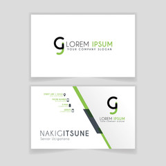 Simple Business Card with initial letter CJ rounded edges with green accents as decoration.