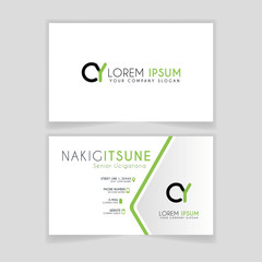 Simple Business Card with initial letter CY rounded edges with green accents as decoration.