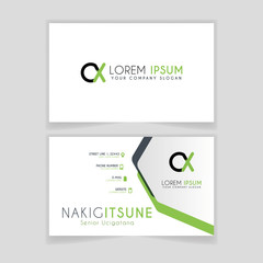 Simple Business Card with initial letter CX rounded edges with green accents as decoration.