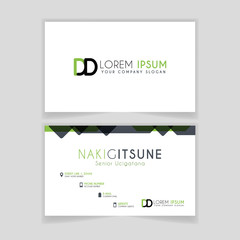 Simple Business Card with initial letter DD rounded edges with green accents as decoration.