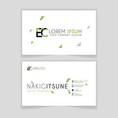 Simple Business Card with initial letter EC rounded edges with green accents as decoration.