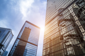 Obraz premium Bottom view of office building window close up