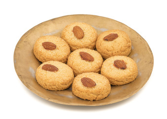 Healthy Homemade Sweet Almond Cookies or biscuits Also Know as Nan Khatai isolated on  white background