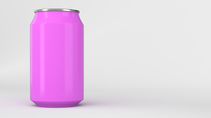 Blank small purple aluminium soda can mockup on white background