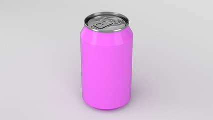 Blank small purple aluminium soda can mockup on white background