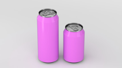Big and small purple soda cans mockup