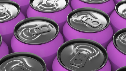 Big purple soda cans on white background